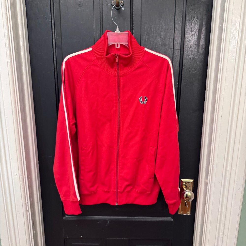 Fred Perry Red Track Jacket with White Stripes